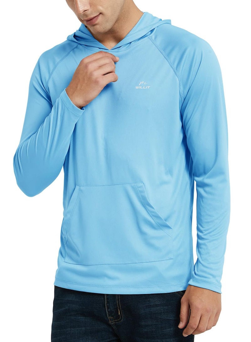 Willit Men's UPF 50+ Sun Protection Hoodie Shirt Long Sleeve Rash Guard Fishing SPF Outdoor UV Shirt Lightweight Pocket Blue L - Image 4